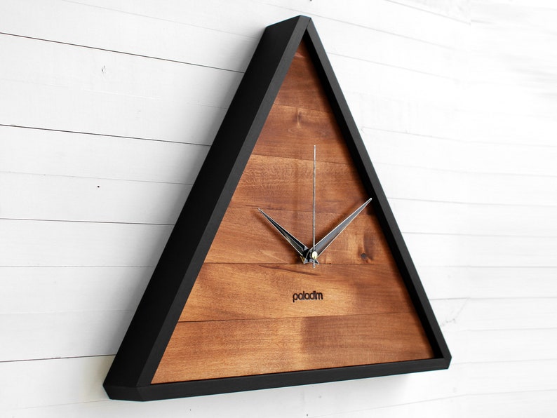 Modern Clock Triangle Wood Wall Clock Ideal for Your Geometric Decor image 2
