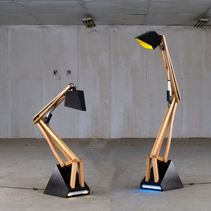 Smart LED Floor Wood Lamp, Wifi App Control, Articulated Robotic Wooden Light, Oversized Unique Light Sculpture, Artistic Futuristic Lamp image 5