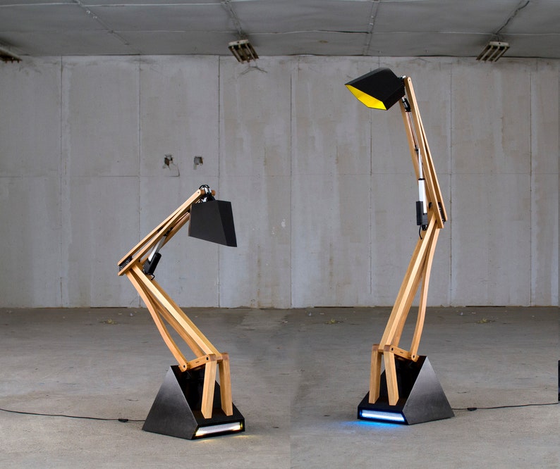 Smart LED Floor Wood Lamp, Wifi App Control, Articulated Robotic Wooden Light, Oversized Unique Light Sculpture, Artistic Futuristic Lamp image 5