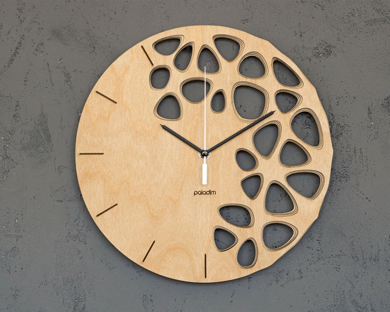 Topology Wall Clock, Geometric Design Wall Decor, KLETKA Lite wall clock remake, Made of 4 Layers of 3mm Birch Plywood, Laser Cut Wall Clock image 3