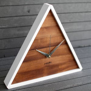 Modern Clock Triangle Wood Wall Clock Ideal for Your Geometric Decor Satin White