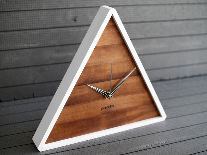 Modern Clock Triangle Wood Wall Clock Ideal for Your Geometric Decor Satin White