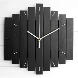 Component Wooden Wall Clock 12 The ROMB Industrial Modern Home or Office Decor, Housewarming Gift satin black