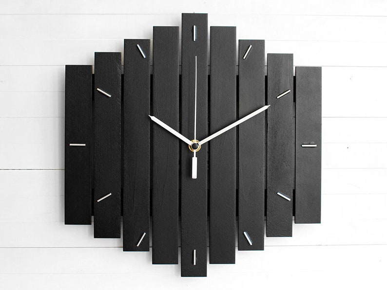 Component Wooden Wall Clock 12 The ROMB Industrial Modern Home or Office Decor, Housewarming Gift satin black