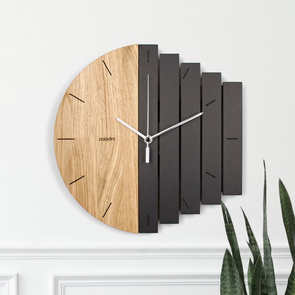 Handcrafted Oak Wall Clock, Minimalist Style, Yin and Yang Concept, Unique Dualistic Component Wall Clock, Unusual Personalized Gift