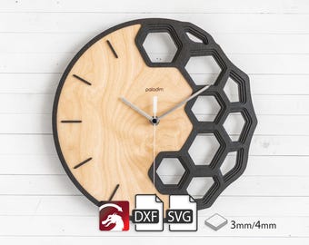 Geometric Kletka 4.0 Wall Clock: Laser Cut Plywood Digital Design (3mm & 4mm)