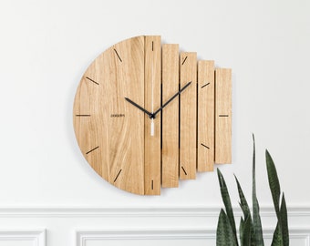 Oak Handcrafted Wall Clock, Minimalist Style, Yin and Yang Concept, Unique Dualistic Component Wall Clock, Unusual Personalized Gift