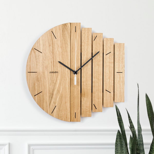 Oak Handcrafted Wall Clock, Minimalist Style, Yin and Yang Concept, Unique Dualistic Component Wall Clock, Unusual Personalized Gift