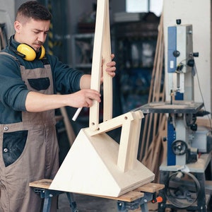 Oversized Wooden Floor Lamp Electrically Adjusted Arm Industrial Accent Decor, Home, Office, Working Space, Unique Character Lighting image 10