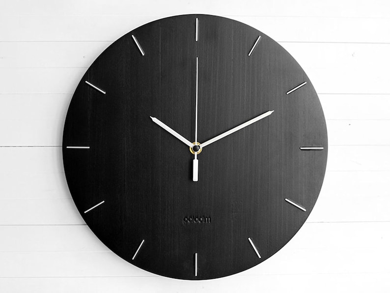 Wooden Round Wall Clock 12 The OVAL Modern/Contemporary Industrial Style Home and Office Decor, Housewarming Gift satin black