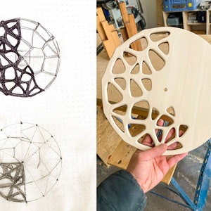 Houten wandklok 12, 30cm topologie geoptimaliseerd wanddecor, ambachtelijk beeldhouwwerk, geometrisch futuristisch ontwerp, handgemaakte houten wandklok afbeelding 10