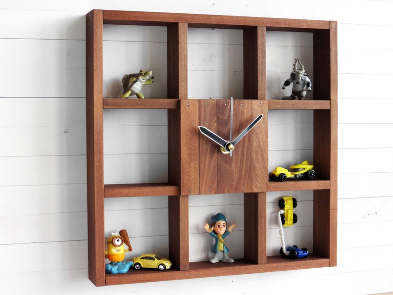 Wooden Wall Clock Box for Office and Home Decor, Square Industrial Shelf Clock for Little Treasures Storage, Awesome Gift for Him or Her 
