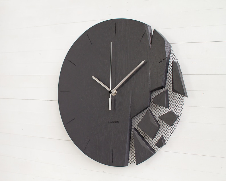 Wall Clock VREME 12 Shattered Modern Art Timepiece Decoration, Made to Order, Oak Wood, Monochrome Grey, Ultimate Christmas Gift image 7