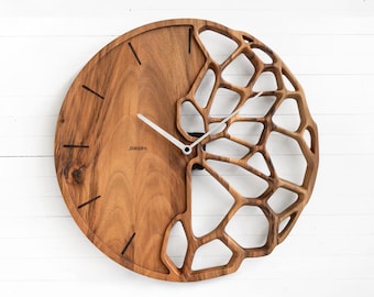 Reloj de pared de madera de nogal artesanal - 40,6 cm - Decoración moderna y silenciosa para el hogar
