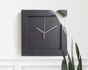 Horloge murale boîte brisée 30 cm, 12 pouces, décoration d'intérieur unique, oeuvre d'art murale carrée intemporelle, fait à la main, représentation de l'heure, cadeau unique