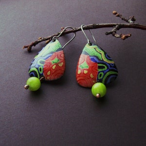 Hand painted enamel on copper earrings, abstract miniature enameled art, abstract enamel jewelry, fashion enamel earrings gift for woman