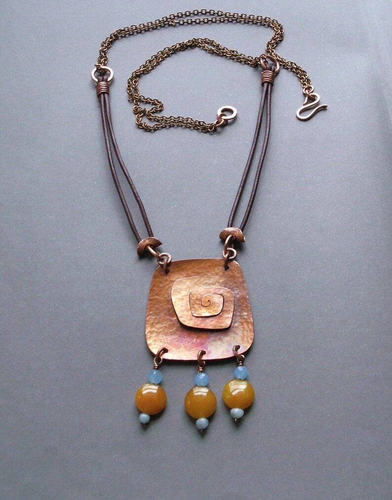 Boho Necklace Copper Necklace With Gemstones Handmade Copper Etsy