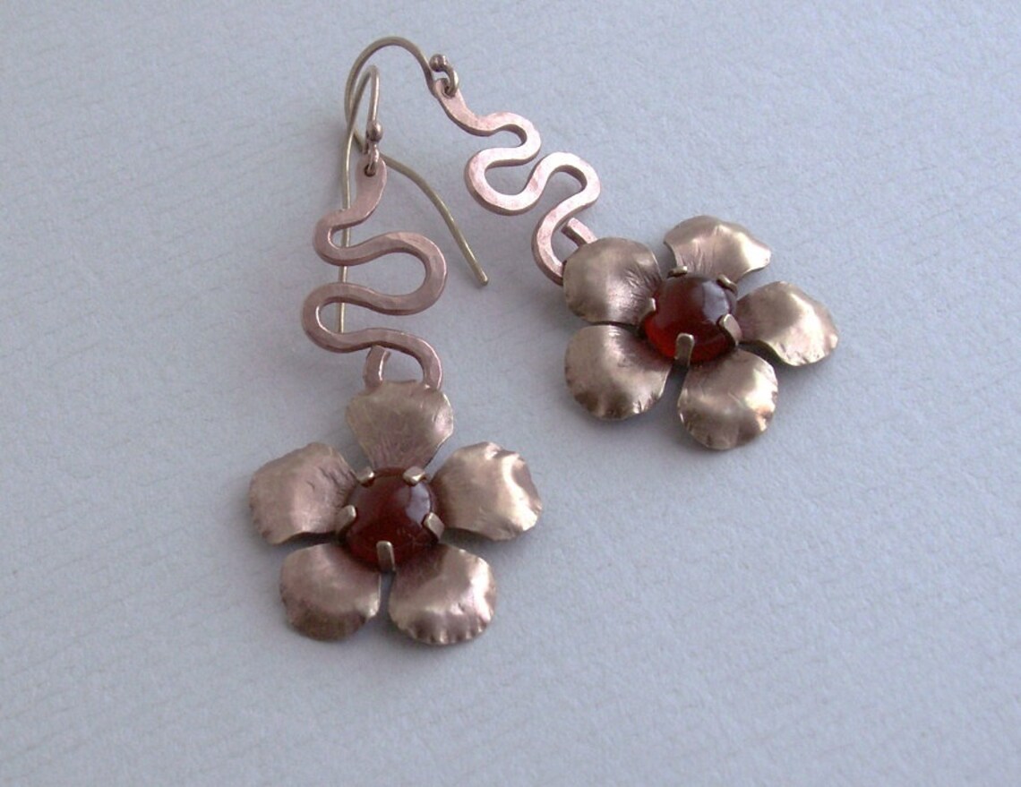 Copper flower earrings handmade dangle earrings copper Etsy