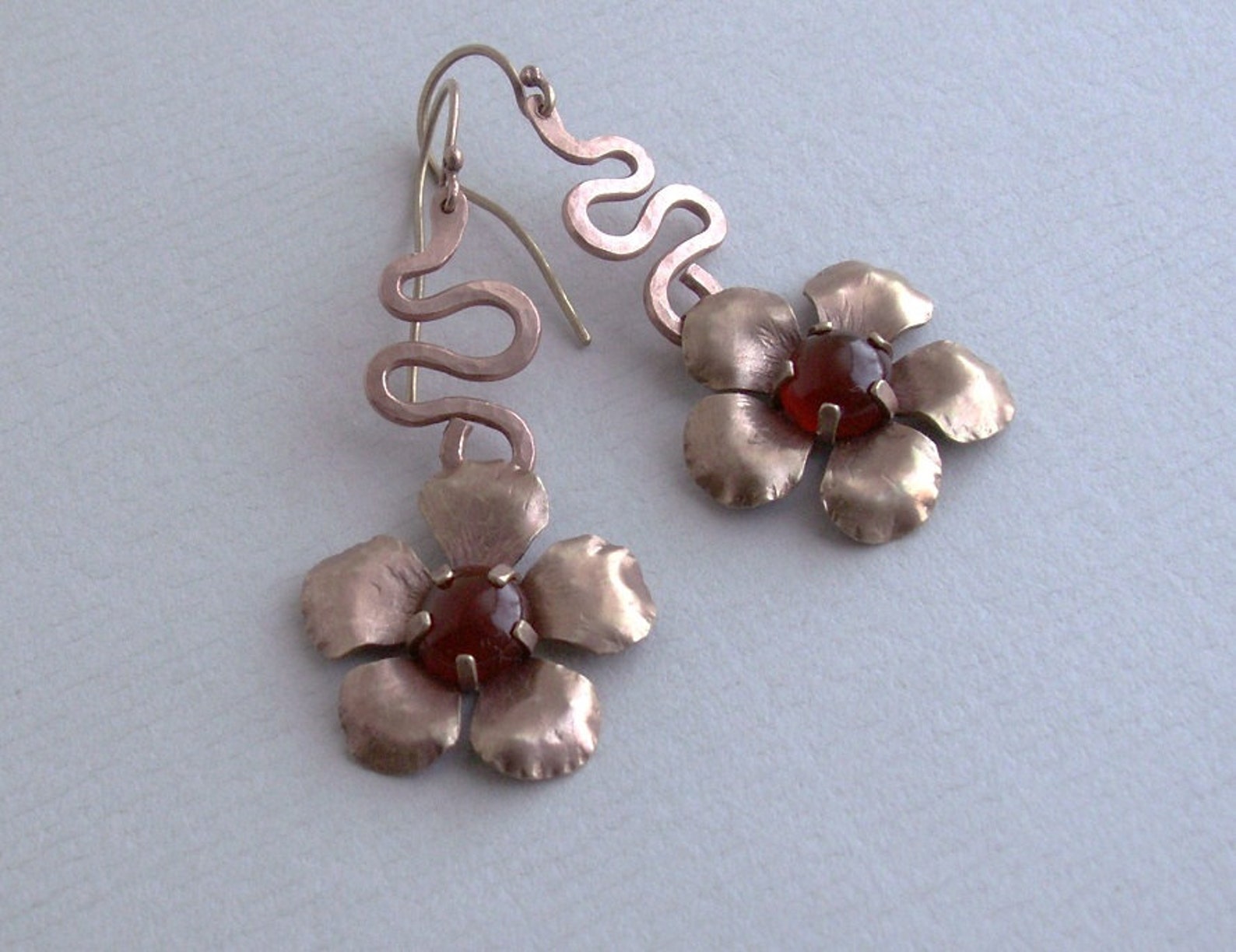 Copper flower earrings handmade dangle earrings copper | Etsy