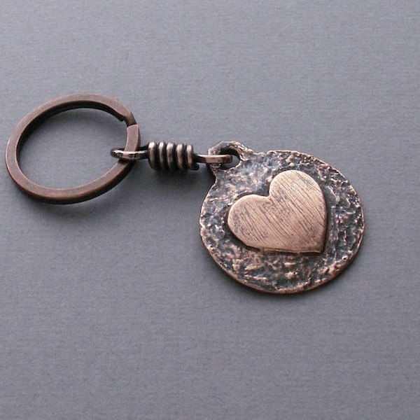 Heart keychain, copper keyring, 7th anniversary gift, copper gift, copper accessory, copper gift for him or her,  Valentine's day accessory