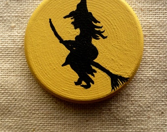 Witch & Haunted Tree Miniature Halloween Art - Pocket Charm - OOAK