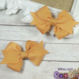 Old Gold Small Pig Tail, Side Spike Bows Set, Baby Hair Bow Clip Set, Twin Bow Set, Bow Pair, Pigtails, Little Girl Hair Bow