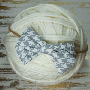 Baby Headband, Sailor Hair Bow, Fabric Hair Bow, Toddler Headband, Newborn Headband, Infant Headband, Nylon Headband, Grey White Houndstooth
