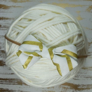 Baby Headband, Sailor Hair Bow, Fabric Hair Bow, Toddler Headband, Newborn Headband, Infant Headband, Nylon Headband, Gold White Stripe