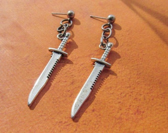 Knife Charm Dangle Earrings • Edgy Jewelry • Androgynous or Masculine Earrings • Sword Themed Gifts