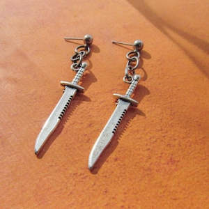 Knife Charm Dangle Earrings • Edgy Jewelry • Androgynous or Masculine Earrings • Sword Themed Gifts