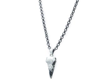 Raven Skull Necklace: Silver Plated Goth Jewelry