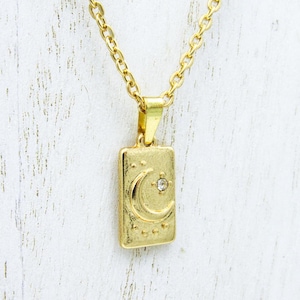 Gold Moon and Star Necklace: Celestial Rhinestone Pendant
