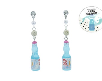Brincos com aroma de Ramune: pingentes de resina de garrafa de refrigerante com contas de lava