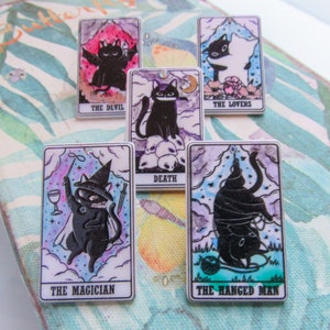 Cute Cat Tarot Enamel Pin • Painted Magic Themed Accessory With Black Cats and Witchcraft
