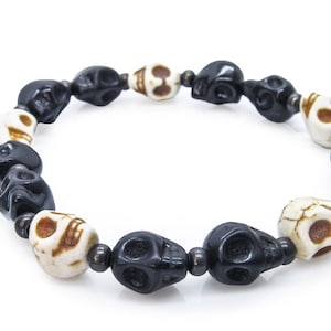 Black and White Skull Bracelet - Stretchy SPN Inspired Bracelet With Goth Vibes