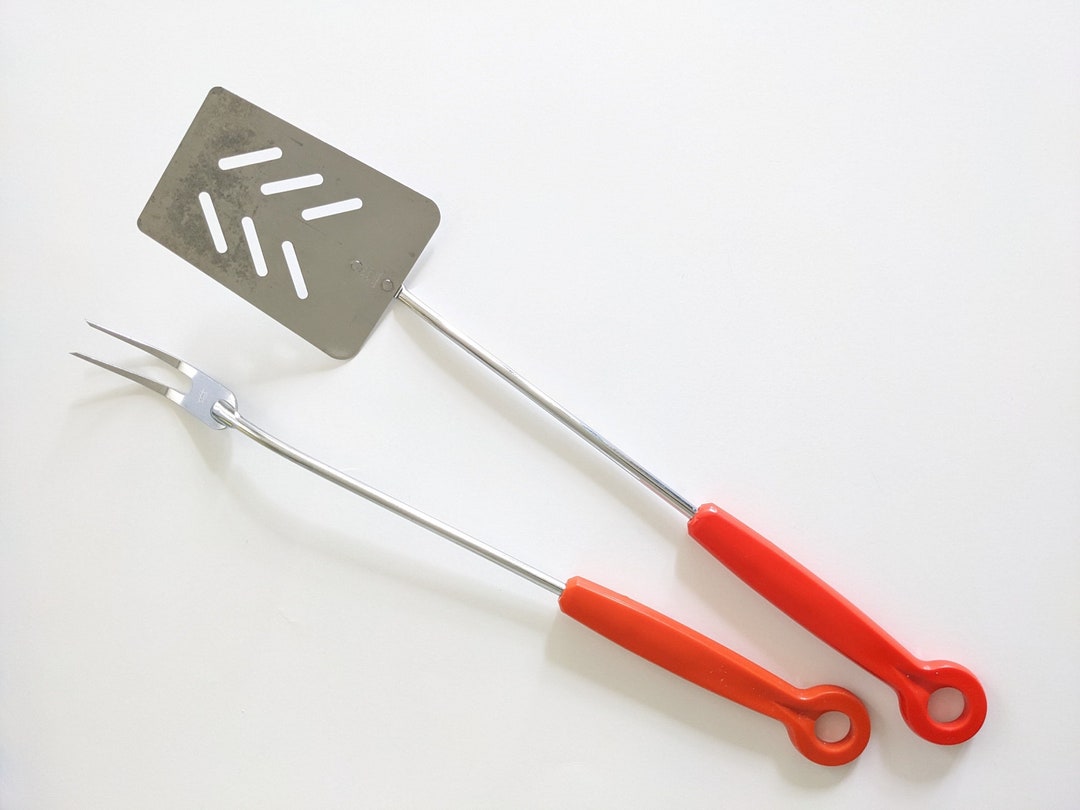Orange Ekco Chrome Spatula and Meat Fork BBQ Set Etsy