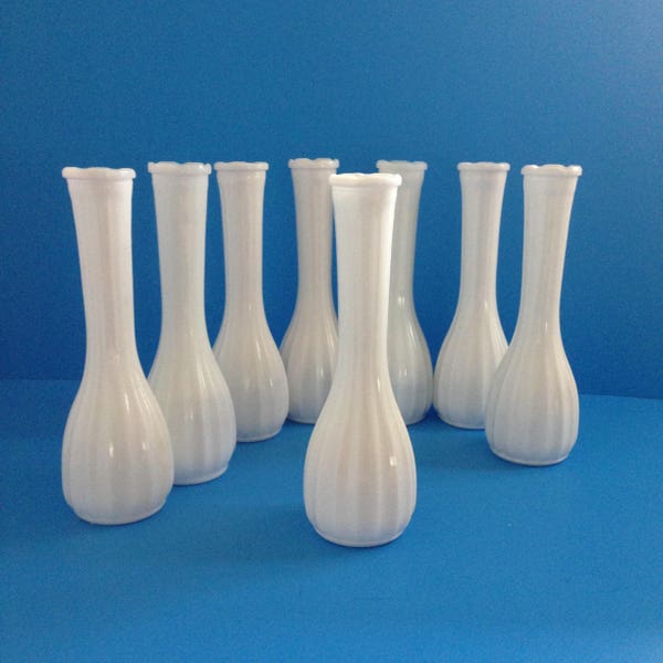 8 Matching Vintage Milk Glass Vases - Wedding and Shower Table Centerpieces