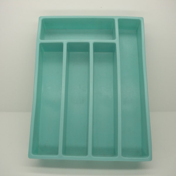 Vintage Turquoise Silverware Tray - Light Aqua Cutlery Tray