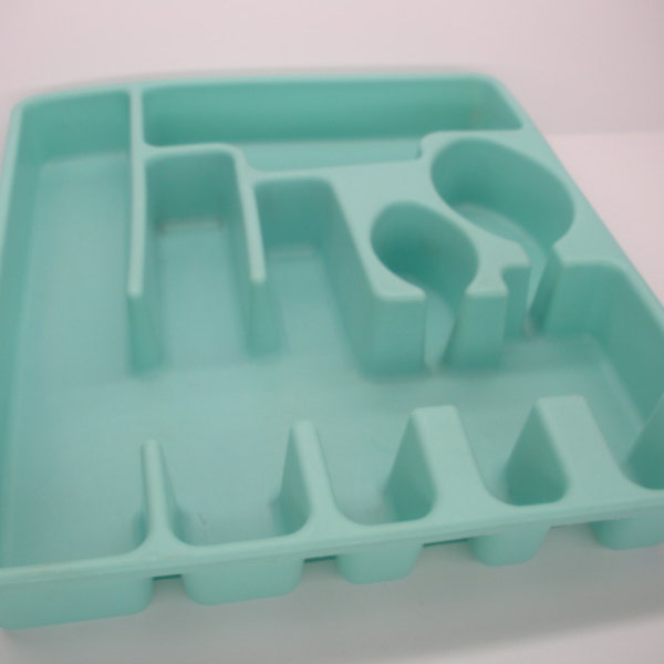 Large Turquoise Rubbermaid Silverware Tray - Vintage Flatware Tray