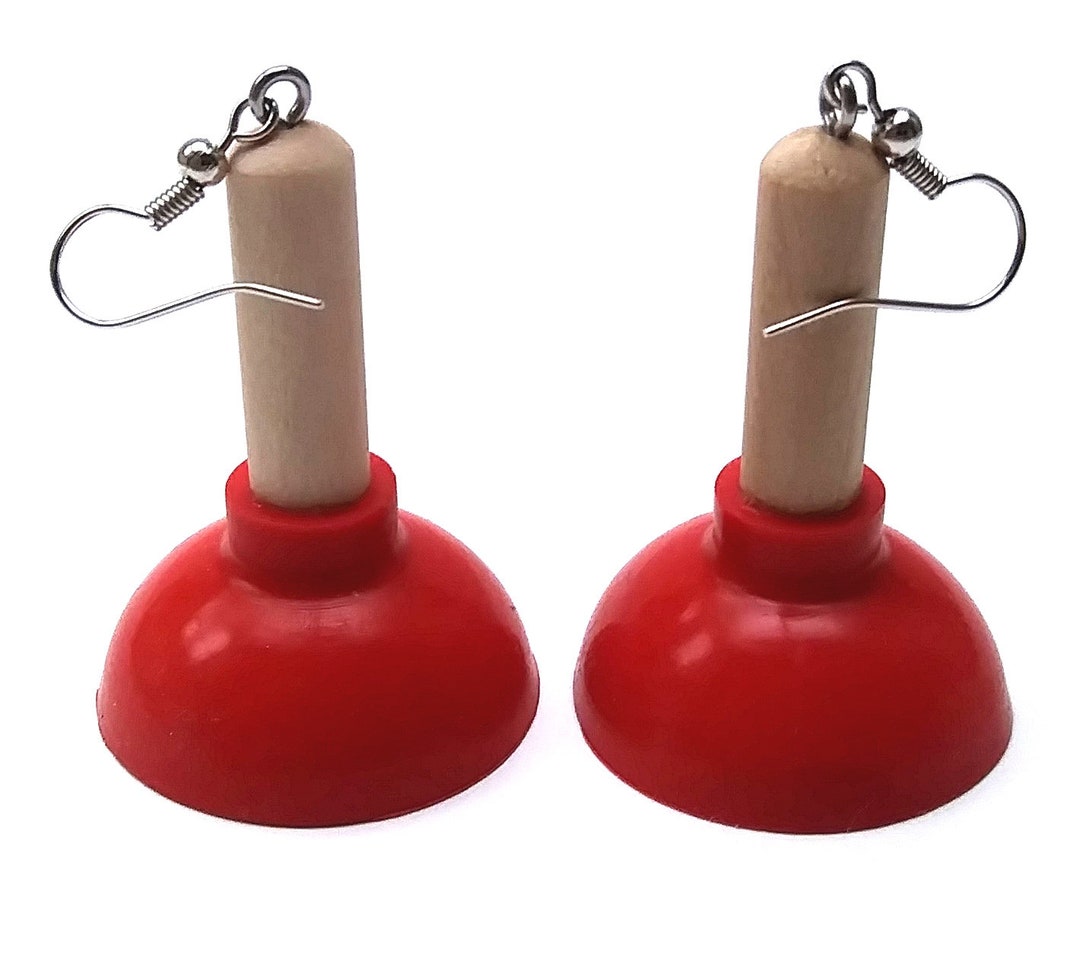 1.5 Rubber Toilet Plunger Earrings Bathroom Style Novelty Gag Fashion