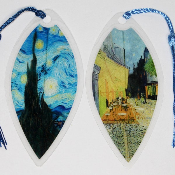 Lucore Van Gogh Leaf Bookmarks - Starry Night & Cafe Terrace at Night Paintings, Hanging Art Decoration - 2 Pcs, Made of Real Leaves