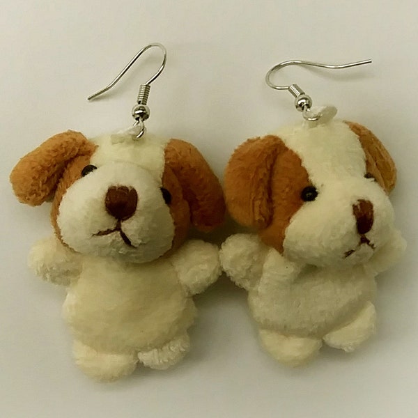 2pc Mini 2" Beagle Puppy Dog Plush Stuffed Animal Earrings and Toy Charms