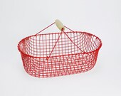Vintage Basket Red Garden Fruit Harvest Farmer Balcony Plants Storage Journals Metal