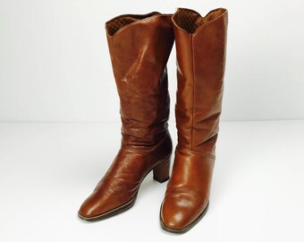 Vintage leather boots, boots, cognac, brown, 70s 80s