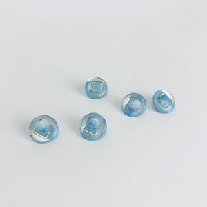 5 round buttons light blue shimmer sewing handmade DIY
