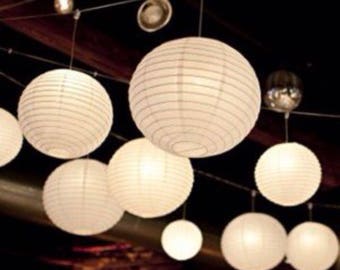 9pcs White Paper Lanterns and LED Bulbs • Wedding Engagement Anniversary Birthday Party Christening Hanging Table Centrepiece Lighting Decor