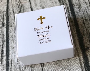 40x Baptism White Favour Boxes • Baptism Thank You Gift Boxes • Personalised Christening Gift Boxes Gold Foil Gift Boxes • Candy Gift Boxes
