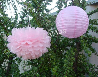 Pink Tissue Pom Poms Paper Lanterns Ball Flower Wedding Engagement Girl 16th Birthday Garden Party Bridal Baby Shower Venue Home Decoration