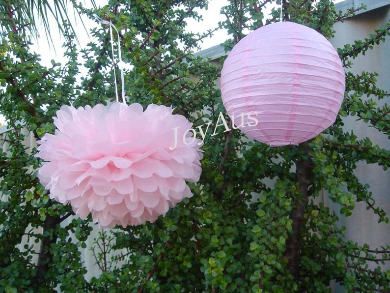 Pink Tissue Pom Poms Paper Lanterns Ball Flower Wedding Engagement Girl 16th Birthday Garden Party Bridal Baby Shower Venue Home Decoration image 1