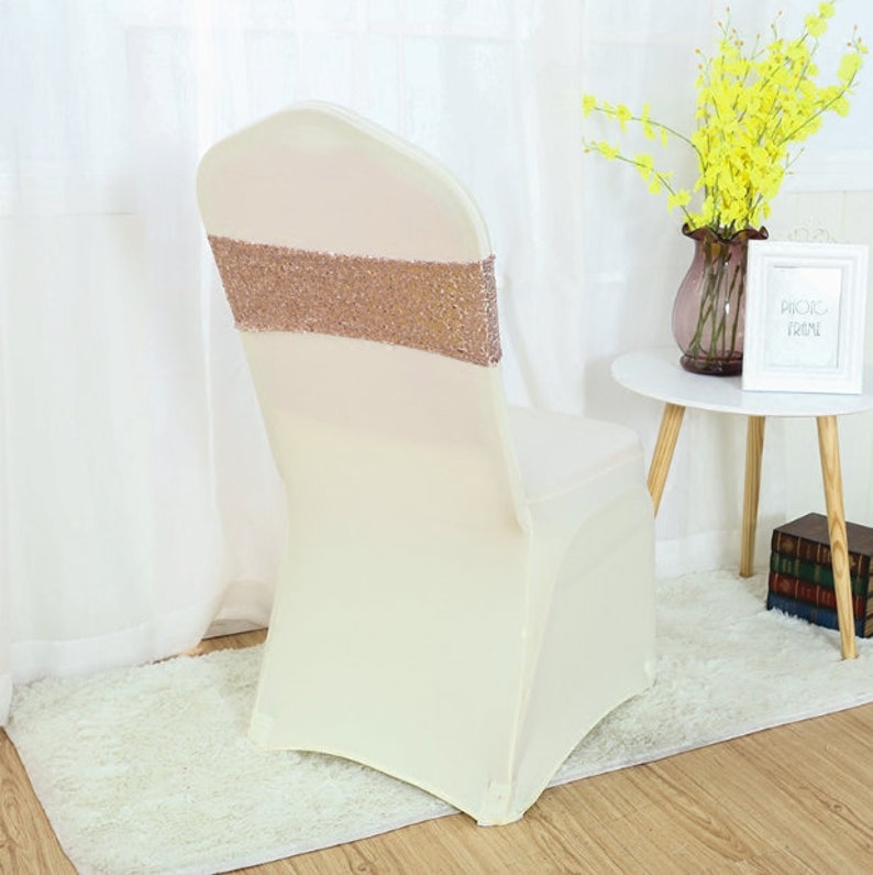 Rose Gold Glitter Sequin Chair Bands Chair Sashes Chair Bow Etsy